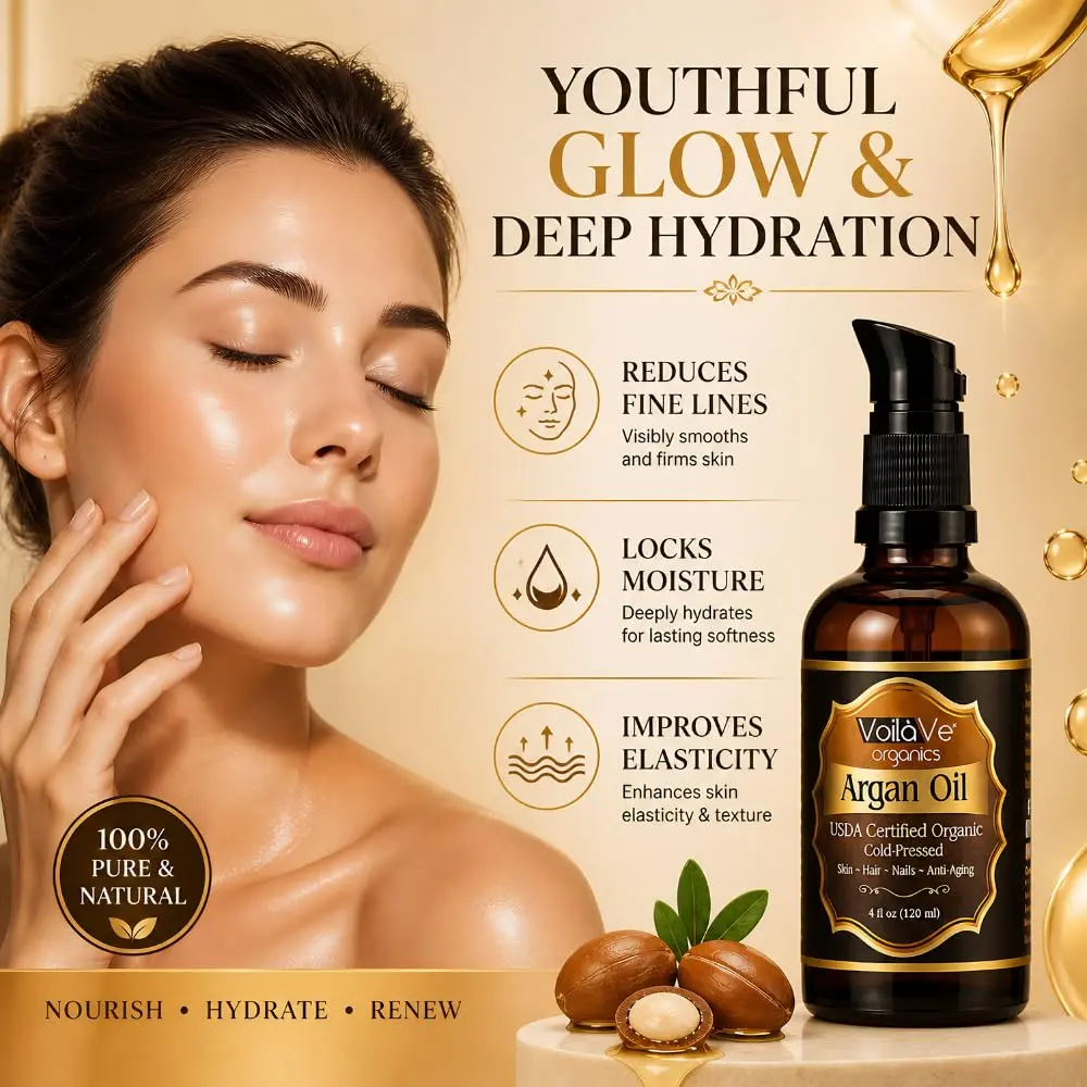 VoilaVe USDA Organic Argan Oil 118ml (4 fl oz) | Pure Cold-Pressed for Skin, Nails & Hair Growth - view 3