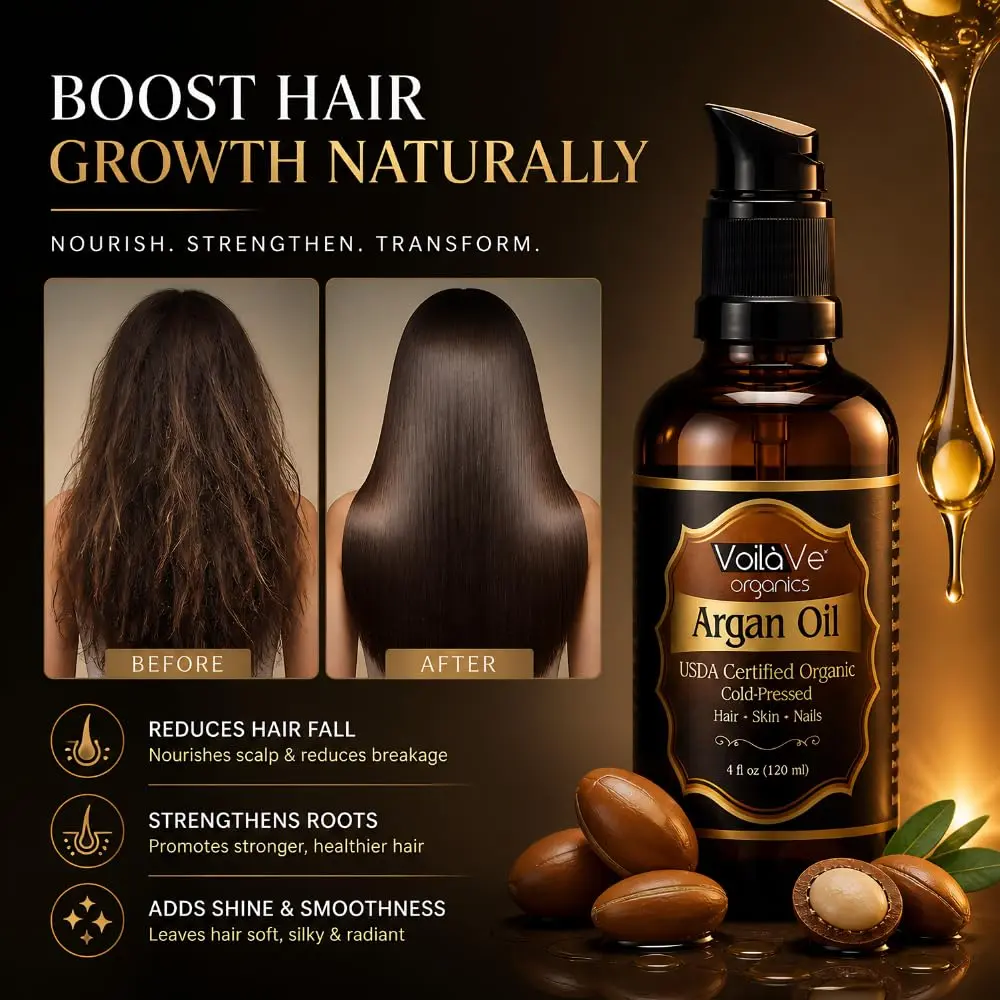 VoilaVe USDA Organic Argan Oil 118ml (4 fl oz) | Pure Cold-Pressed for Skin, Nails & Hair Growth - view 4