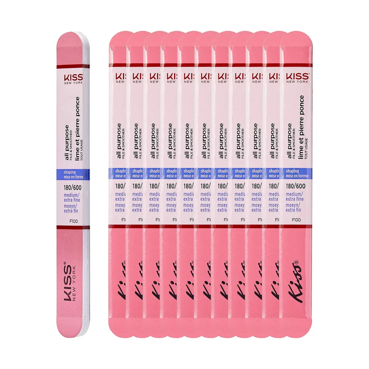 KISS Nail File All Purpose & Smoother 180 Medium / 600 Extra Fine | Professional Nail Grooming Tool - main product image