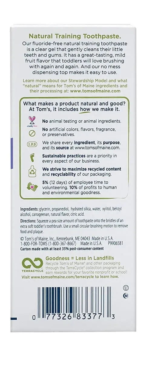 Tom's of Maine Toddlers Natural Toothpaste Mild Fruit Gel 50ml (1.75 Oz) | Fluoride-Free for Ages 3-24 Months - view 2