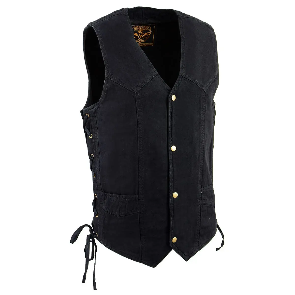 Milwaukee Leather DM1315 Men's Black Denim Vest | Classic Western Style, Adjustable Sides, 2X-Large - main product image