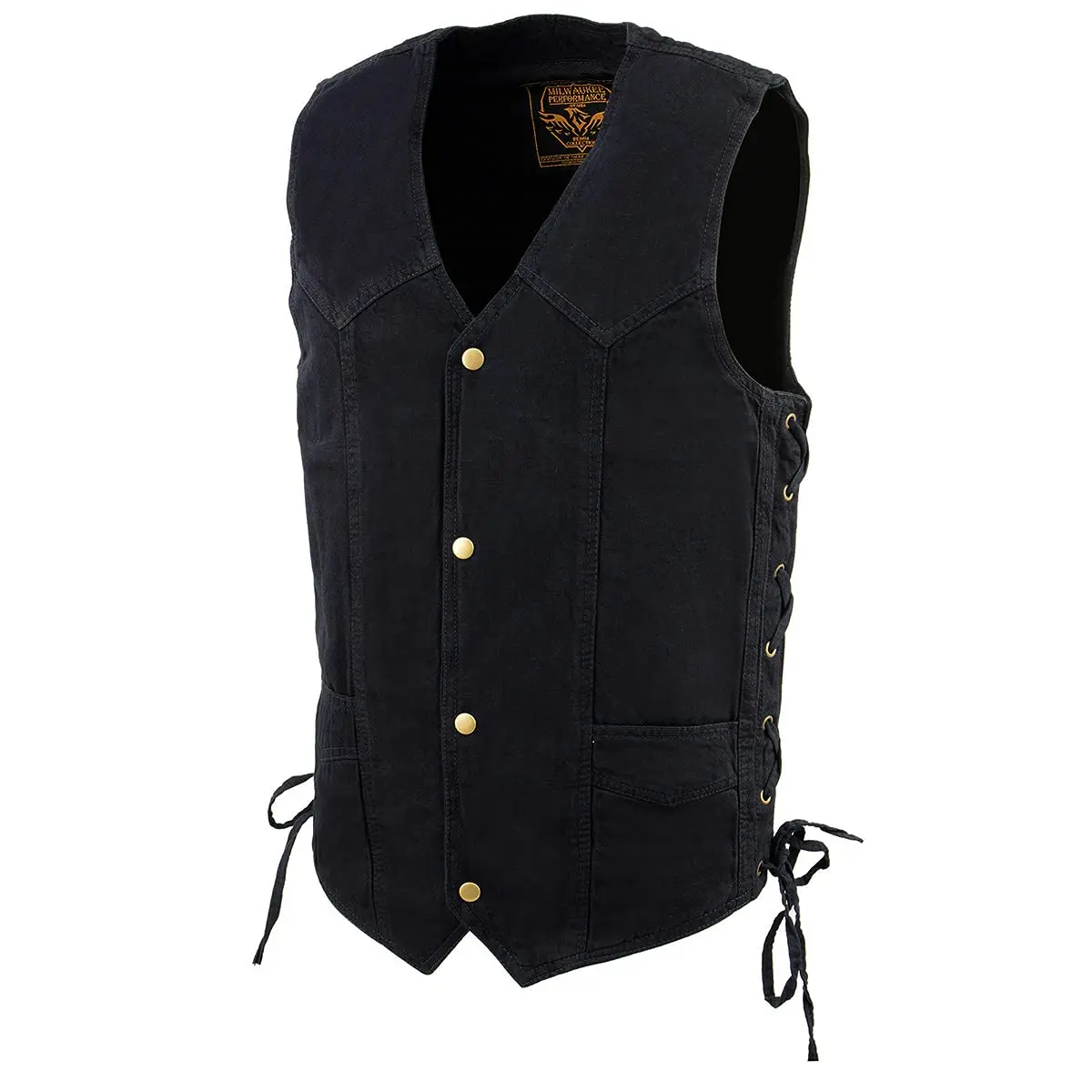 Milwaukee Leather DM1315 Men's Black Denim Vest | Classic Western Style, Adjustable Sides, 2X-Large - view 5
