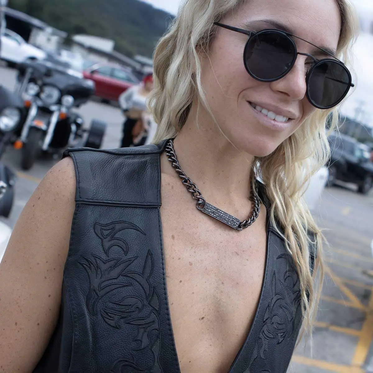 Milwaukee Leather ML1296 Women's Black Leather Motorcycle Vest | Reflective Tribal Design, Side Laces, Soft Cowhide, Small - view 5