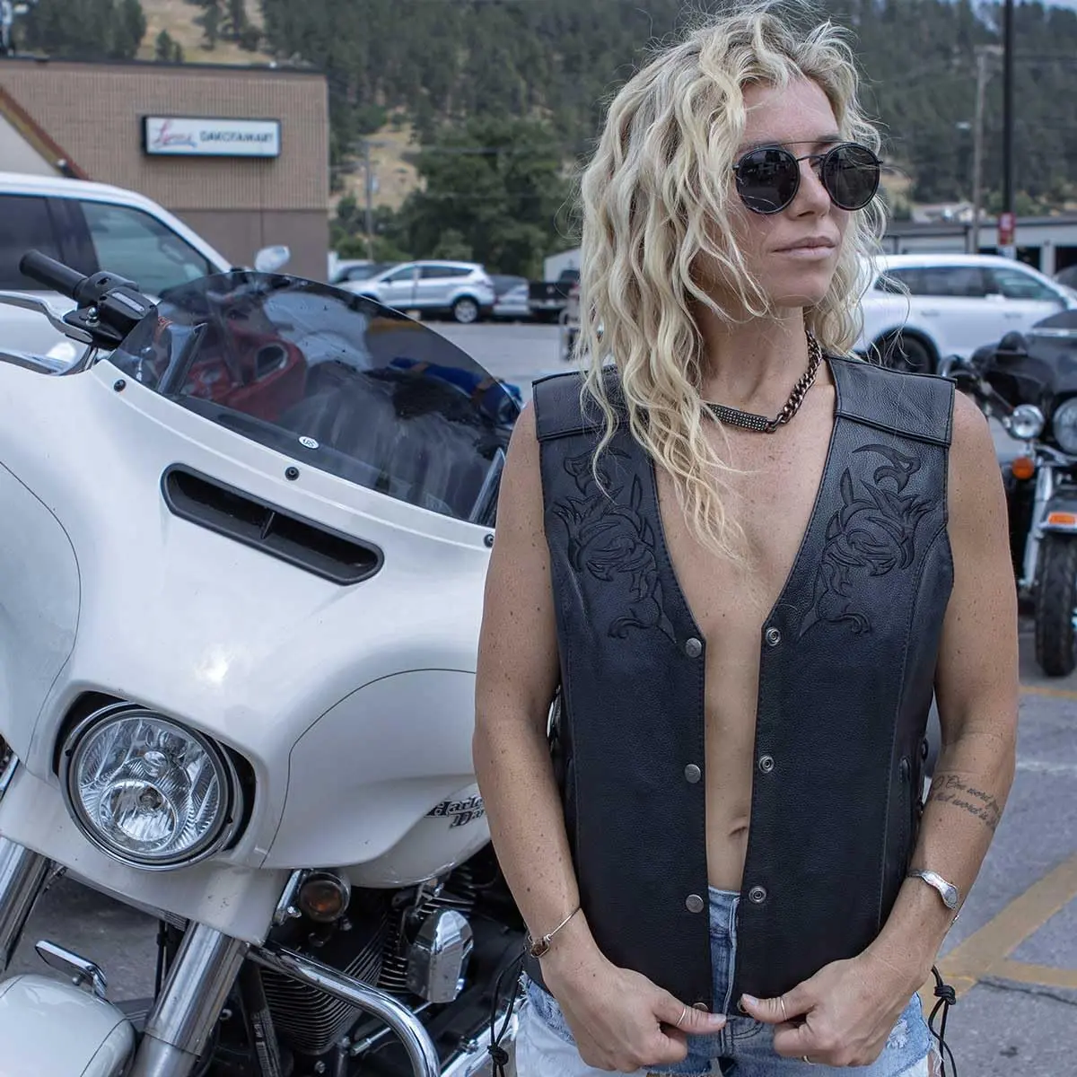 Milwaukee Leather ML1296 Women's Black Leather Motorcycle Vest | Reflective Tribal Design, Side Laces, Soft Cowhide, Small - view 6