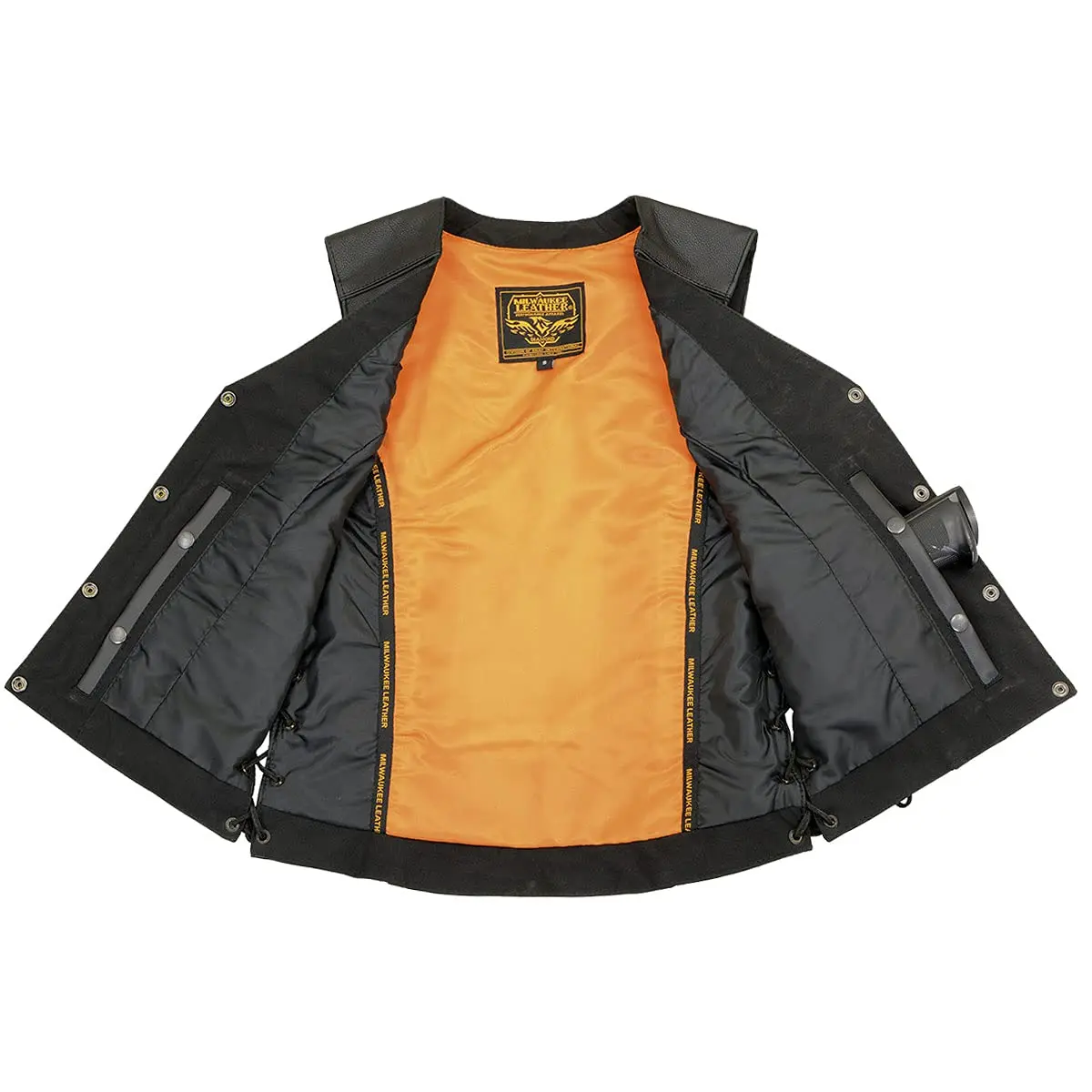 Milwaukee Leather ML1296 Women's Black Leather Motorcycle Vest | Reflective Tribal Design, Side Laces, Soft Cowhide, Small - view 7