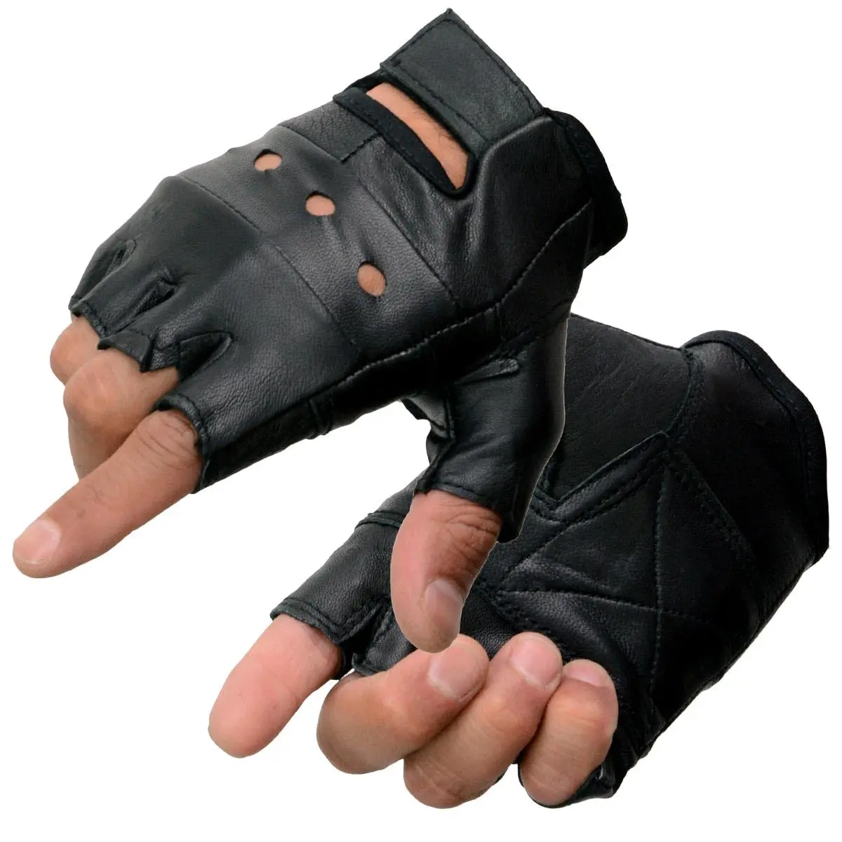Milwaukee Leather SH216 Men's Black Leather Fingerless Motorcycle Gloves | Gel Padded Palm & Breathable Open Knuckle - main product image