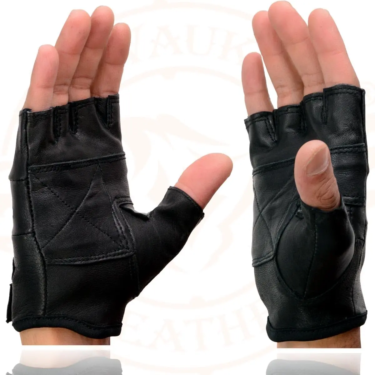 Milwaukee Leather SH216 Men's Black Leather Fingerless Motorcycle Gloves | Gel Padded Palm & Breathable Open Knuckle - view 5