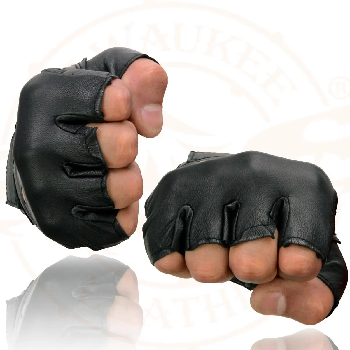 Milwaukee Leather SH216 Men's Black Leather Fingerless Motorcycle Gloves | Gel Padded Palm & Breathable Open Knuckle - view 6