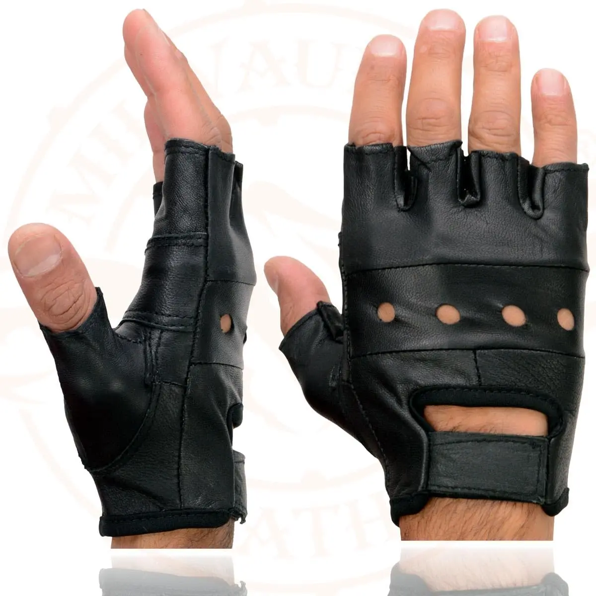 Milwaukee Leather SH216 Men's Black Leather Fingerless Motorcycle Gloves | Gel Padded Palm & Breathable Open Knuckle - view 3
