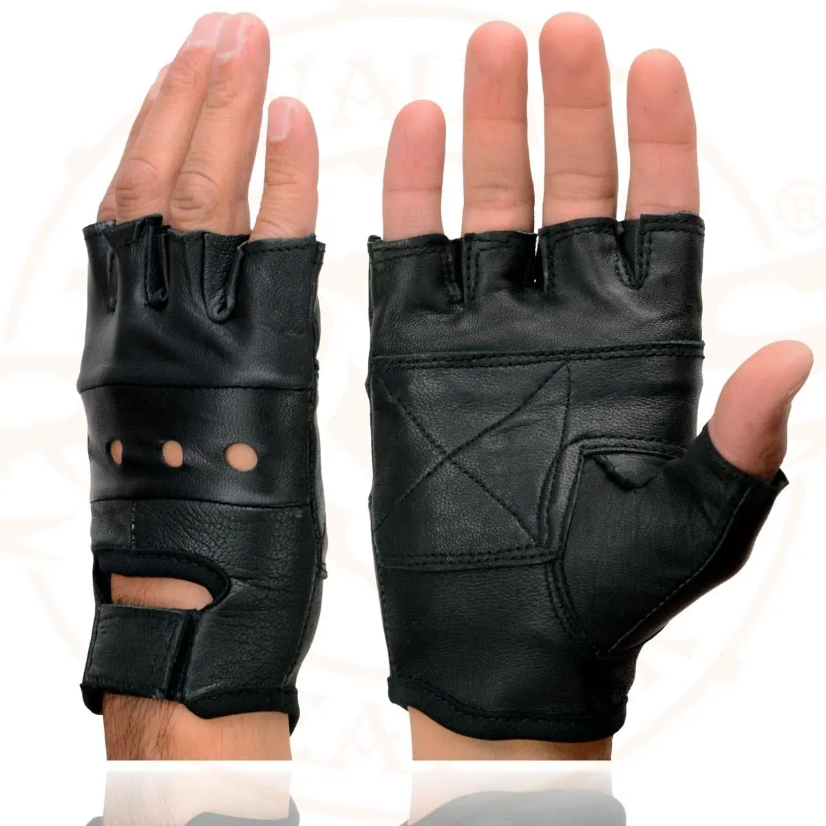 Milwaukee Leather SH216 Men's Black Leather Fingerless Motorcycle Gloves | Gel Padded Palm & Breathable Open Knuckle - view 4