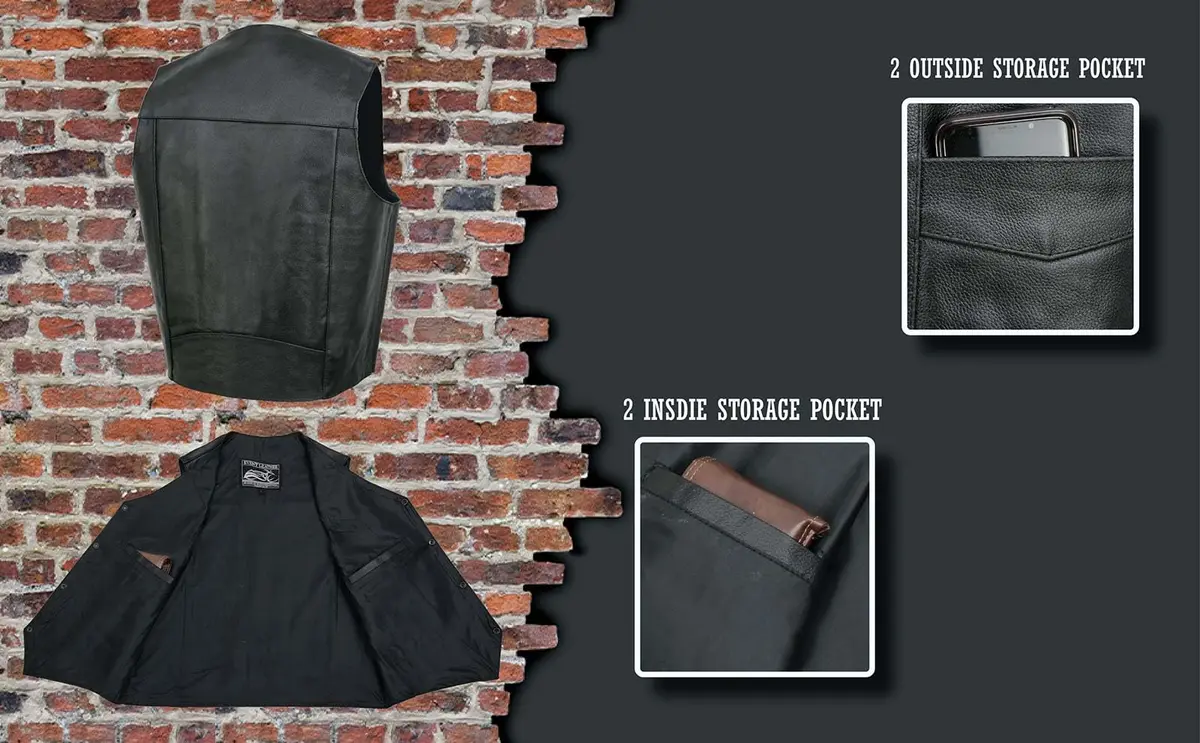 EVENT LEATHER EL5310 Black Motorcycle Leather Vest for Men | Classic Biker Style with Multiple Pockets (XS) - view 4