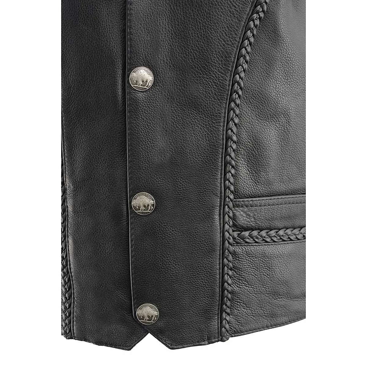 Milwaukee Leather ML1359 Men's Black Premium Leather Side Lace Motorcycle Vest | Concealed Carry & Buffallo Nickel Snaps - 44 - view 9