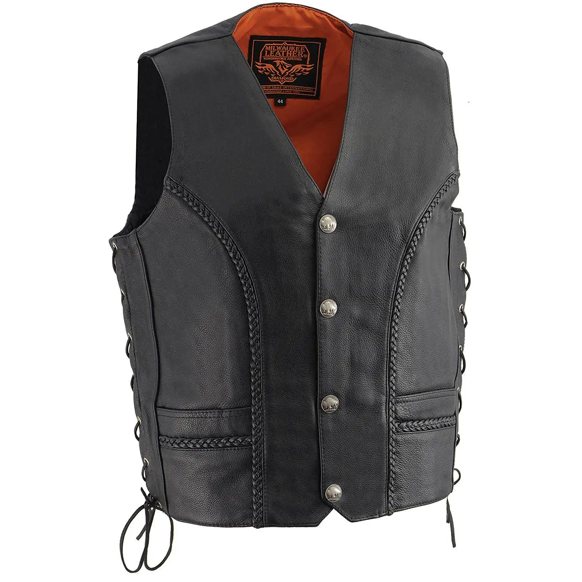Milwaukee Leather ML1359 Men's Black Premium Leather Side Lace Motorcycle Vest 40 | Superior Abrasion Resistance & Concealed Carry - main product image