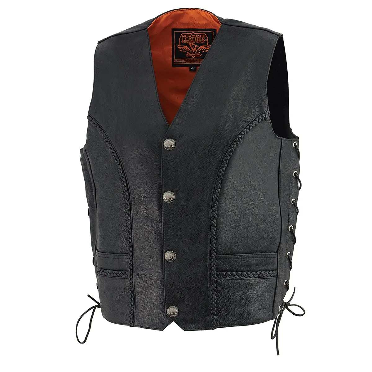 Milwaukee Leather ML1359 Men's Black Premium Leather Side Lace Motorcycle Vest 40 | Superior Abrasion Resistance & Concealed Carry - view 6