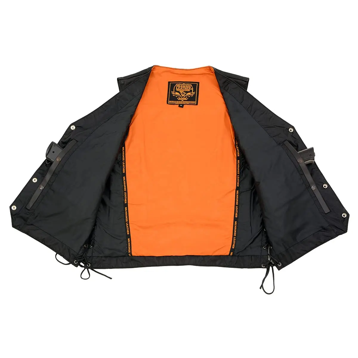 Milwaukee Leather ML1359 Men's Black Premium Leather Side Lace Motorcycle Vest 48 | Superior Abrasion Resistance & Concealed Carry - view 5
