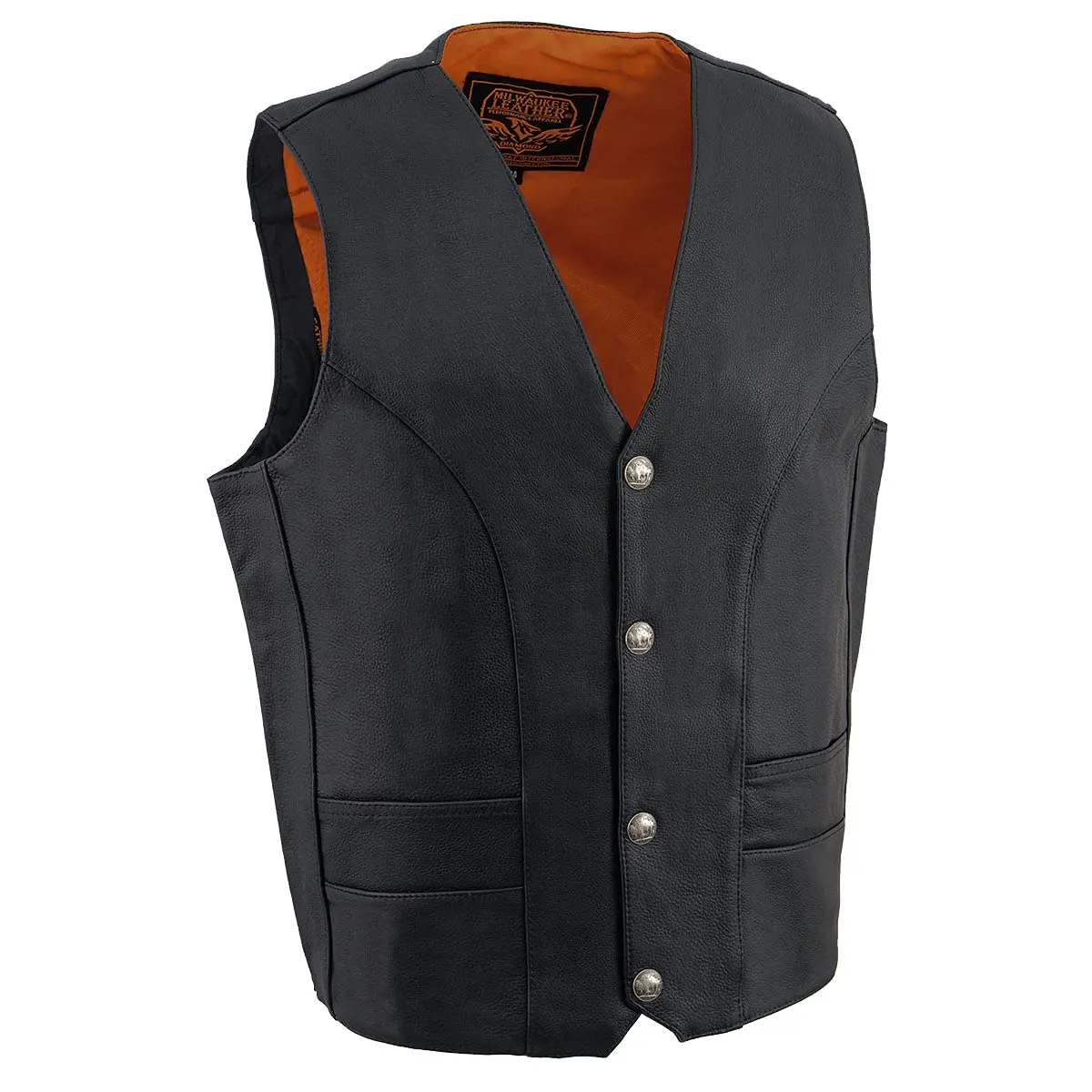 Milwaukee Leather ML1368 Men's Black Premium Leather V-Neck Motorcycle Vest with Buffalo Nickel Snaps - Size 60 - view 5
