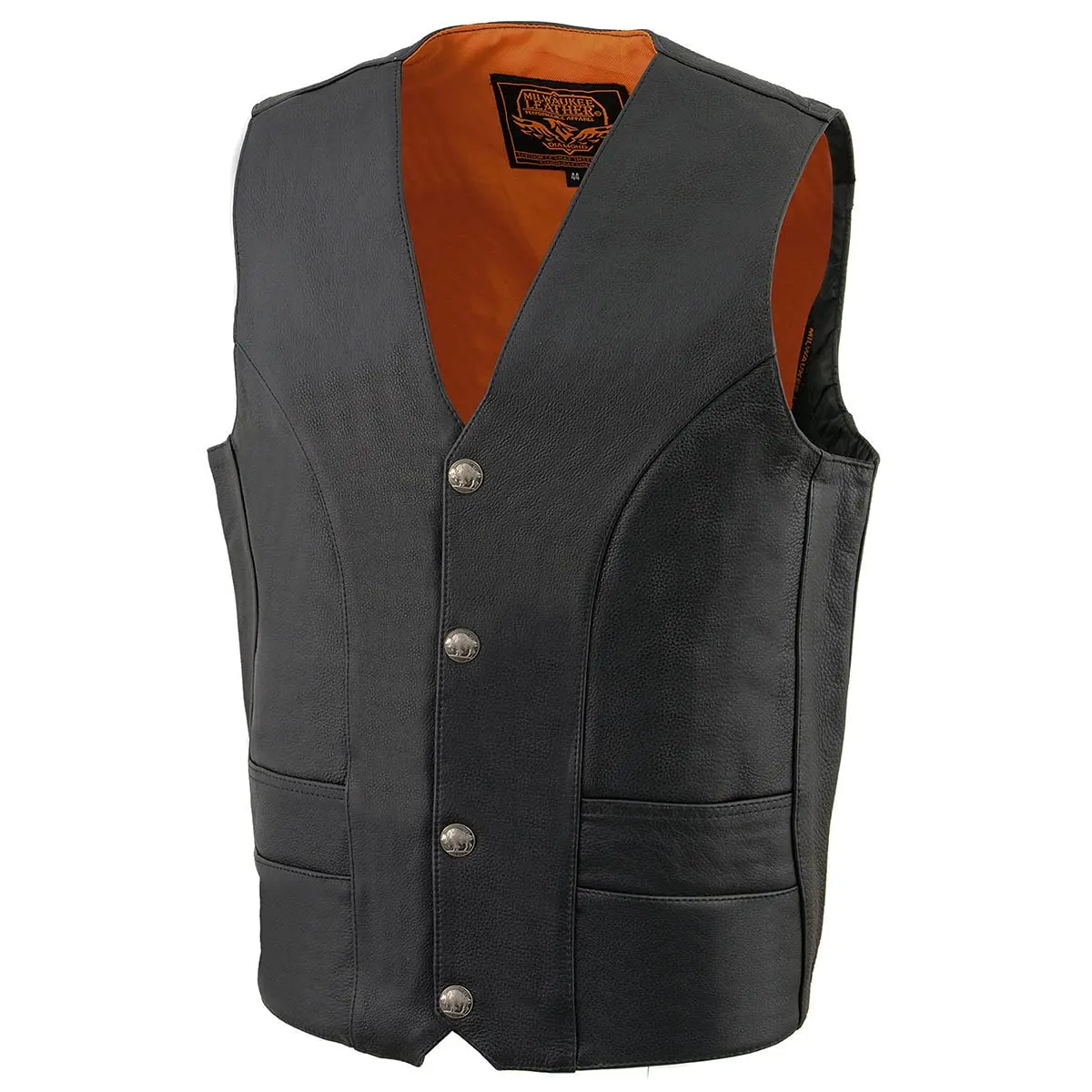 Milwaukee Leather ML1368 Men's Black Premium Leather V-Neck Motorcycle Vest with Buffalo Nickel Snaps - Size 60 - view 7
