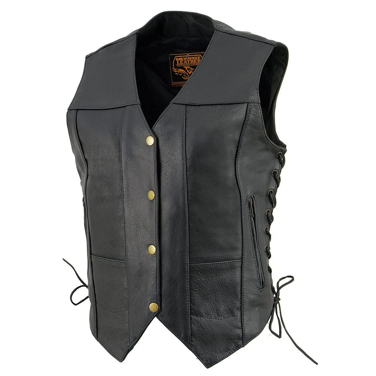 Milwaukee Leather SH1292 Women's Black Leather Side Lace 6 Pocket Motorcycle Vest | Durable Full-Grain Leather, Concealed Carry, Snug Fit, All-Weather - view 6