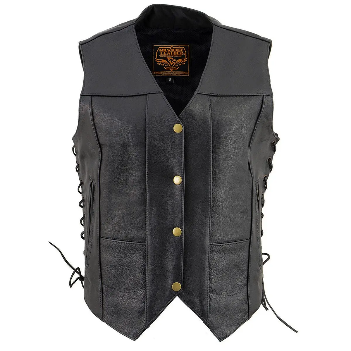 Milwaukee Leather SH1292 Women's Black Leather Side Lace 6 Pocket Motorcycle Vest | Durable Full-Grain Leather, Concealed Carry, Snug Fit, All-Weather - view 8