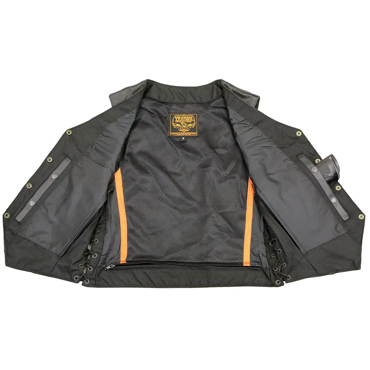 Milwaukee Leather SH1292 Women's Black Leather Side Lace 6 Pocket Motorcycle Vest | Abrasion-Resistant Full-Grain Leather - view 5