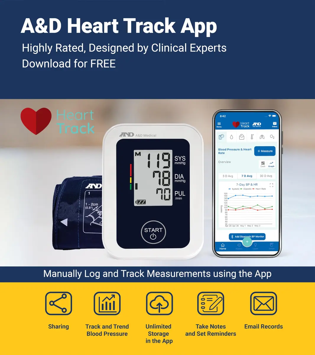 A&D Medical UA-651 Upper Arm Blood Pressure Monitor with Wide Range Cuff (22-42cm / 8.6-16.5") | Clinically Validated for Home Use - view 4