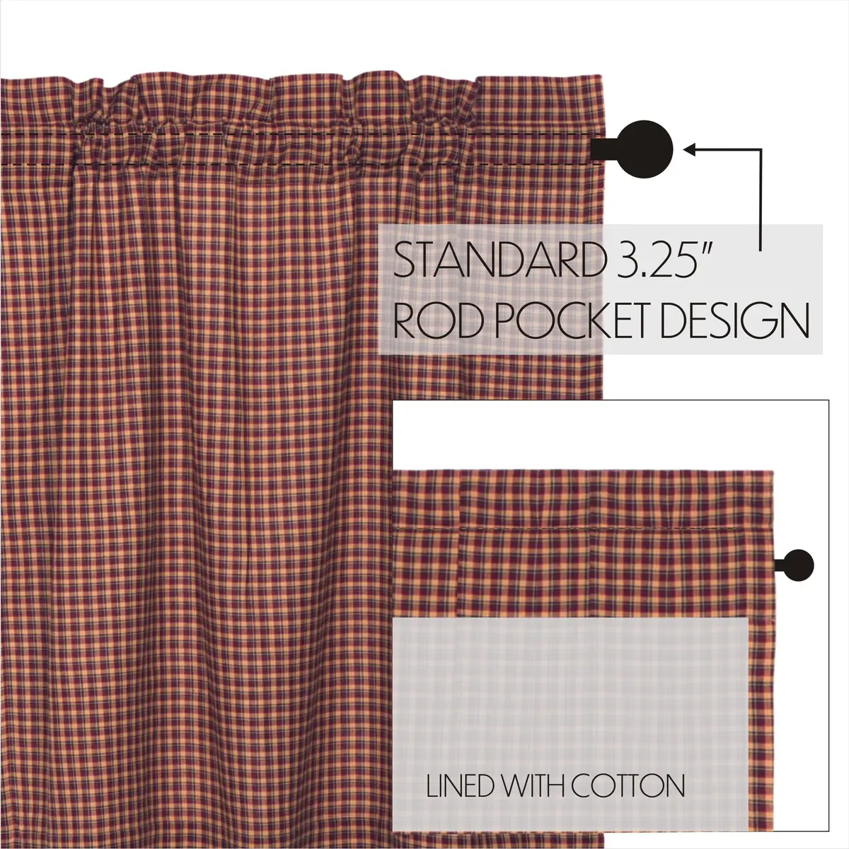 VHC Brands Patriotic Patch 36 in W x 63 in L Plaid Light Filtering Rod Pocket Window Panel Red Navy Khaki Pair - view 5