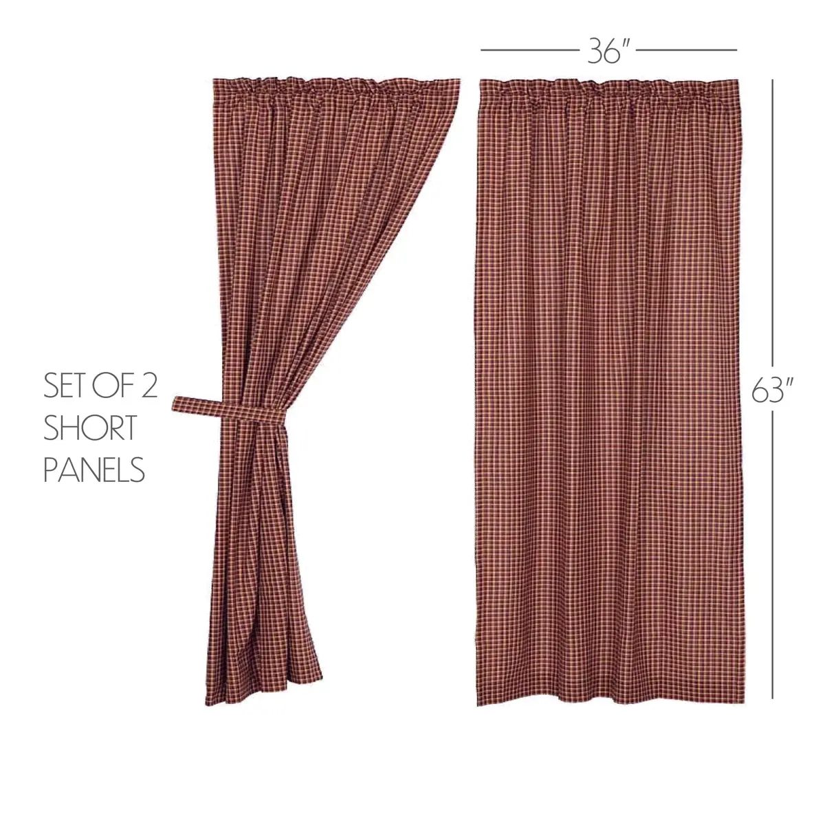VHC Brands Patriotic Patch 36 in W x 63 in L Plaid Light Filtering Rod Pocket Window Panel Red Navy Khaki Pair - view 2