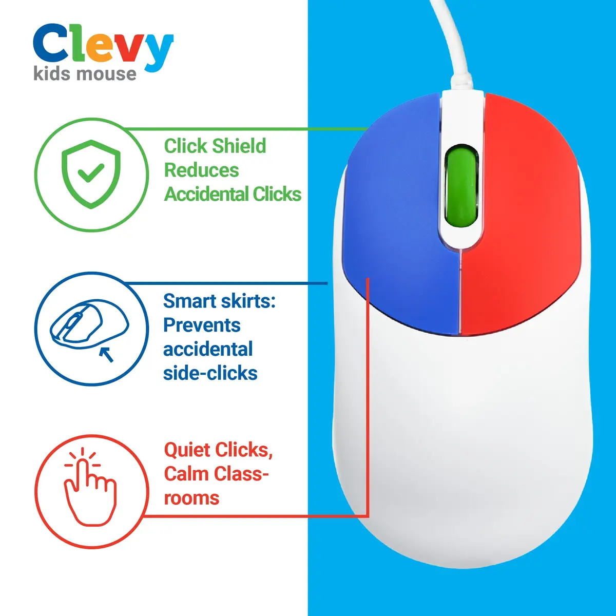 Clevy Kids Mouse - Colorful Ergonomic USB Kids Mouse for School & Home | Compatible with Windows, macOS, Chromebook - view 3