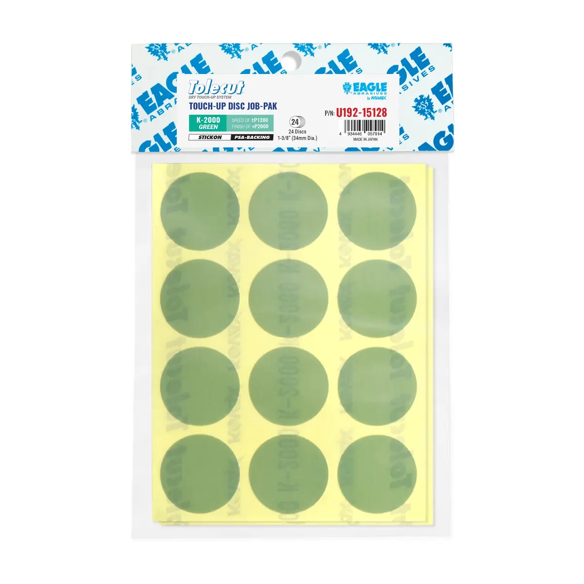 Eagle Abrasives Tolecut PSA Touch-Up Discs 34mm Green K-2000 | Dry, Precise Sanding for Automotive & Woodwork - main product image
