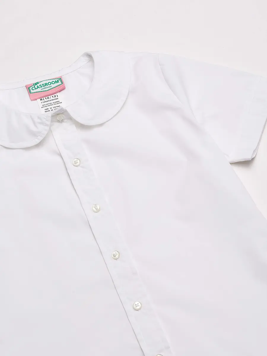 Classroom Girls Short Sleeve Peter Pan Blouse | Classic School Uniform in White (Medium) - view 2