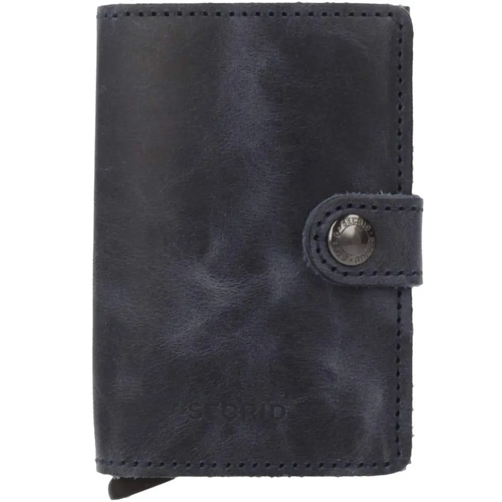 SECRID Mini Wallet RFID Blocking Card Holder | Aluminium & Leather, Blue, 6.6cm x 9.7cm x 1.6cm (2.6" x 3.8" x 0.6") - main product image