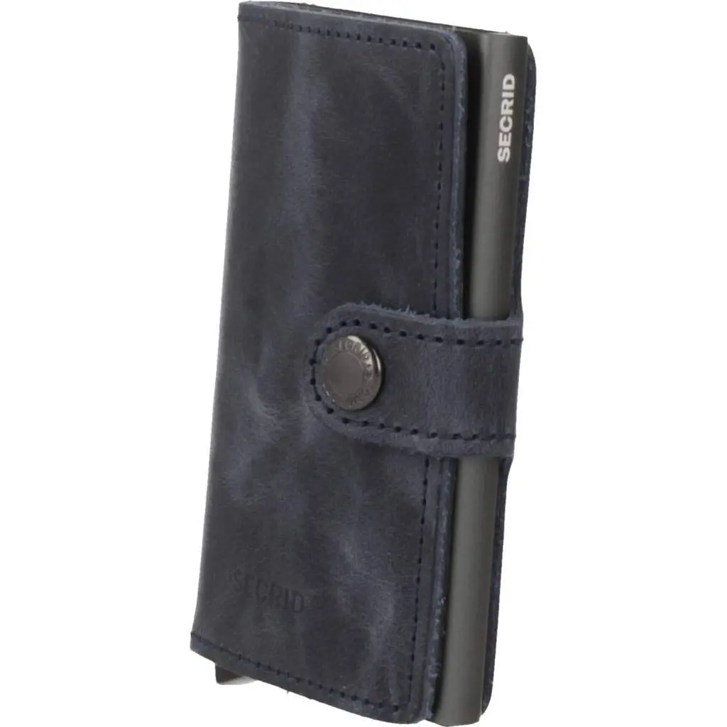 SECRID Mini Wallet RFID Blocking Card Holder | Aluminium & Leather, Blue, 6.6cm x 9.7cm x 1.6cm (2.6" x 3.8" x 0.6") - view 2