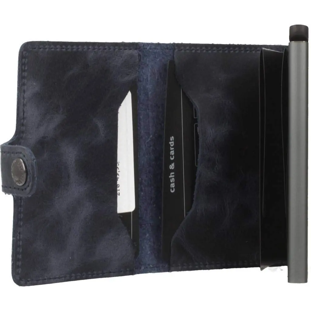 SECRID Mini Wallet RFID Blocking Card Holder | Aluminium & Leather, Blue, 6.6cm x 9.7cm x 1.6cm (2.6" x 3.8" x 0.6") - view 3