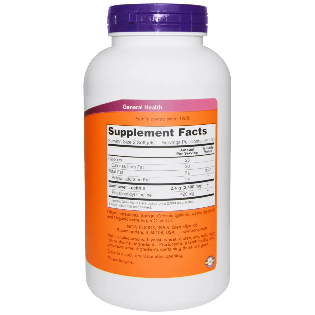 NOW Foods Sunflower Lecithin 1200mg | Non-GMO, Soy-Free, Brain & Nervous System Support - view 2