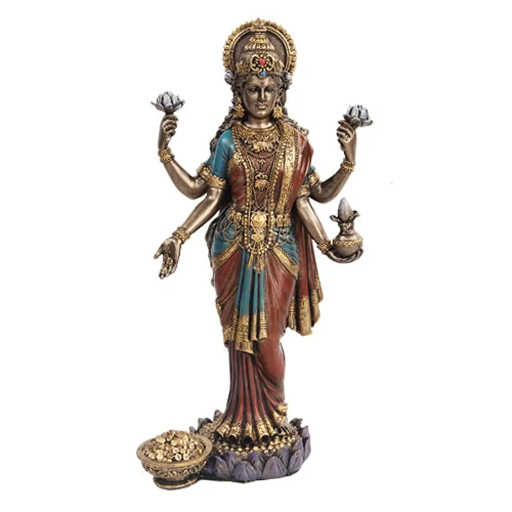 Pacific Giftware Lakshmi Hindu Goddess Statue 25cm (10 Inch) | Faux Bronze Finish - main product image