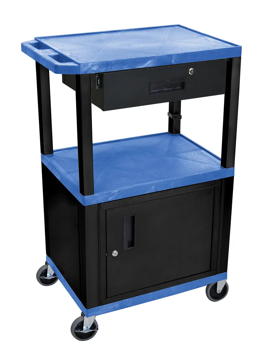 Luxor Utility Cart with 3 Shelves & Locking Cabinet | 42"H AV Cart in Black - main product image
