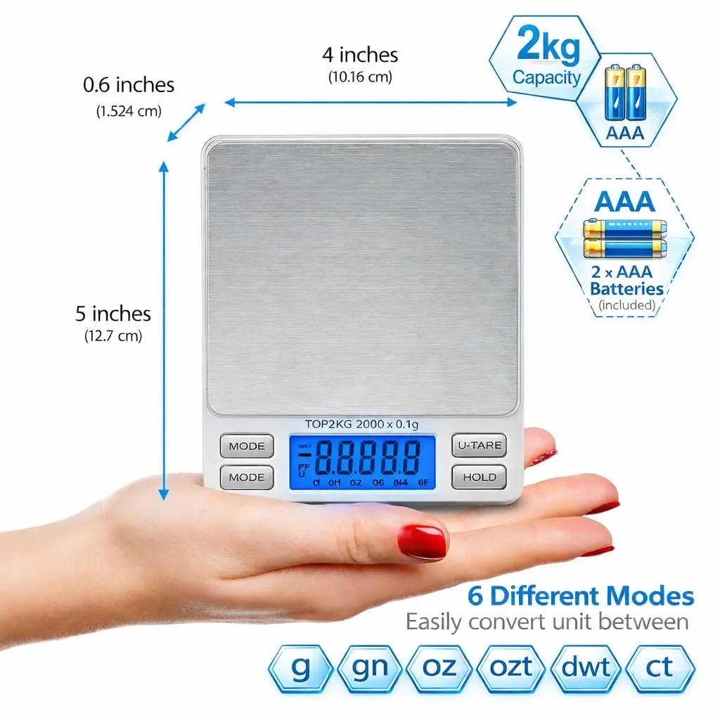 Smart Weigh Gold & Jewelry Scale 2000g | Precise Pocket Digital Scale with Backlit LCD - view 4