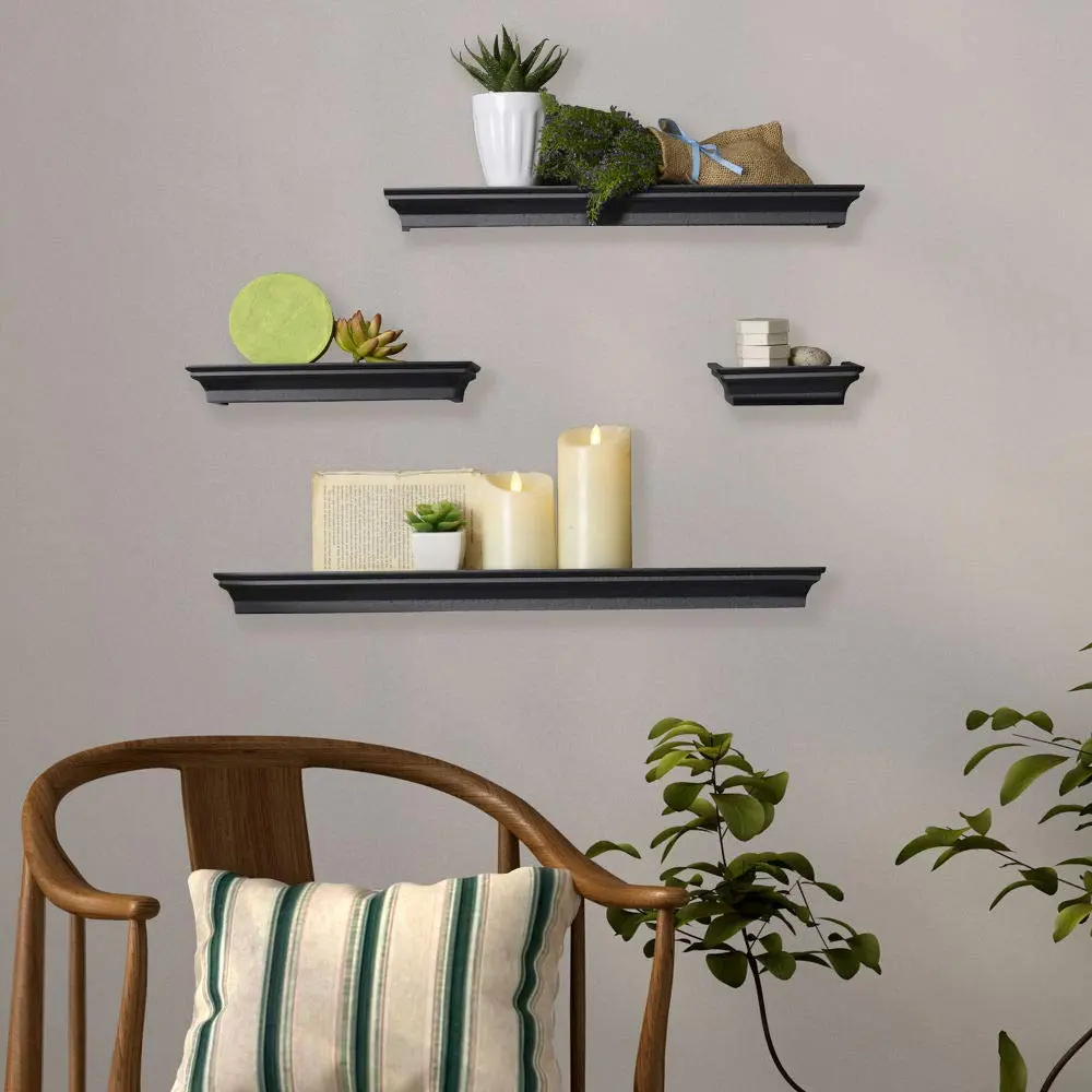 MELANNCO Floating Crown Molding Ledge Shelves Set of 4 White | Display Items Securely with Lip Edge - view 5