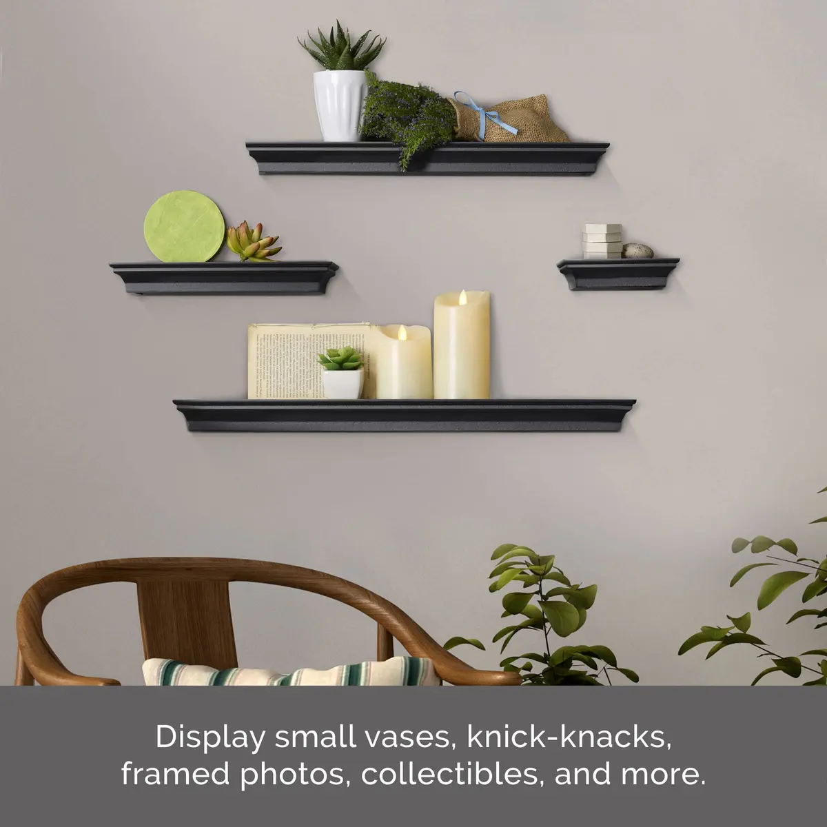 MELANNCO Floating Crown Molding Ledge Shelves Set of 4 White | Display Items Securely with Lip Edge - view 2