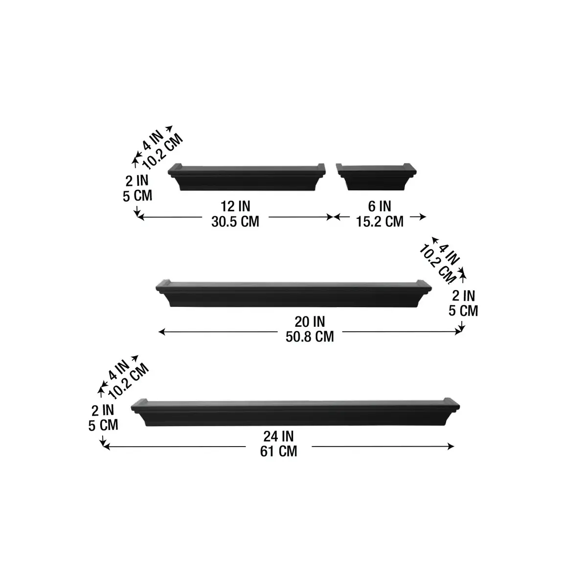 MELANNCO Floating Crown Molding Ledge Shelves Set of 4 White | Display Items Securely with Lip Edge - view 4