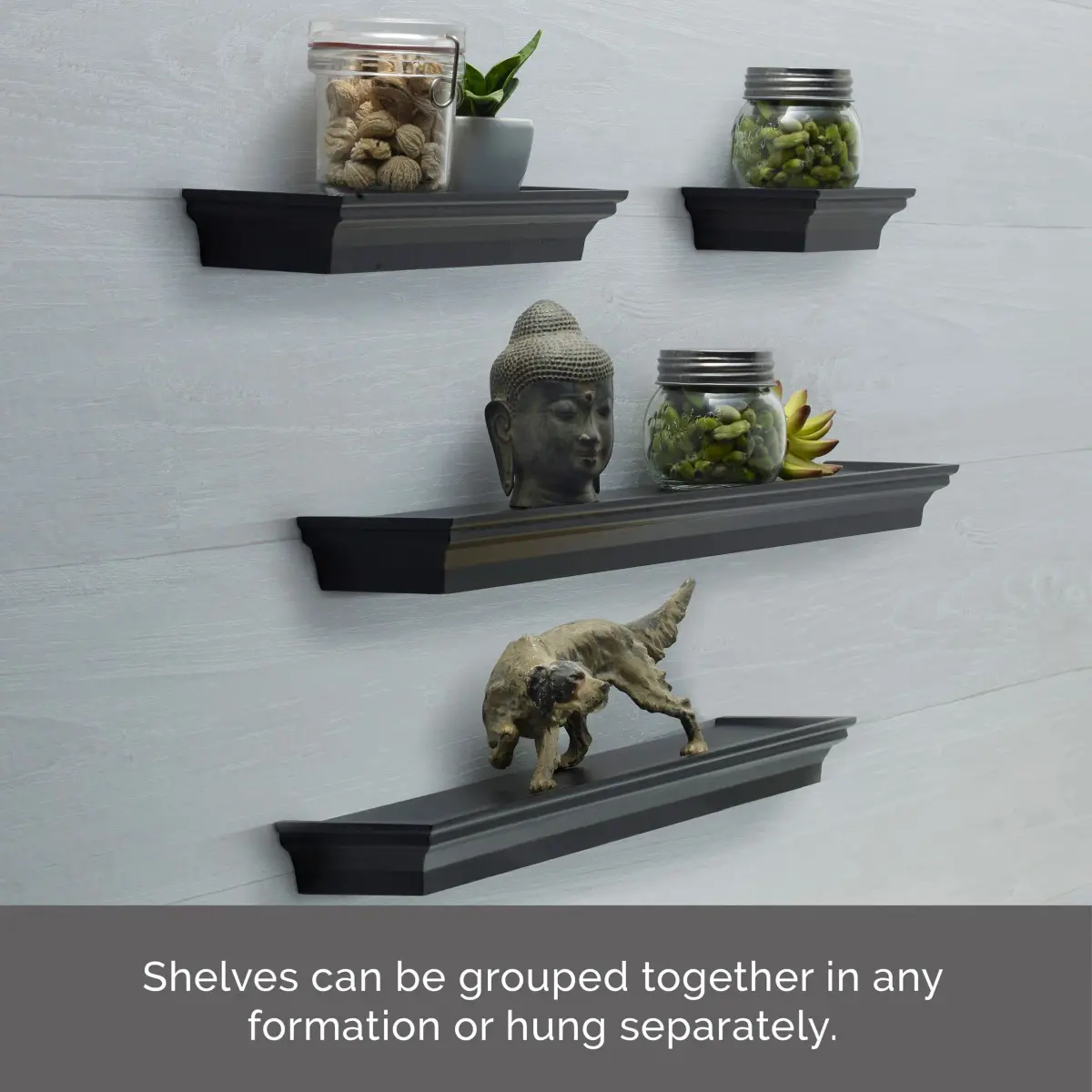 MELANNCO Black Floating Wall Shelves Set of 4 | 24, 20, 12, 6 Inch Shelves | Engineered Wood - view 3