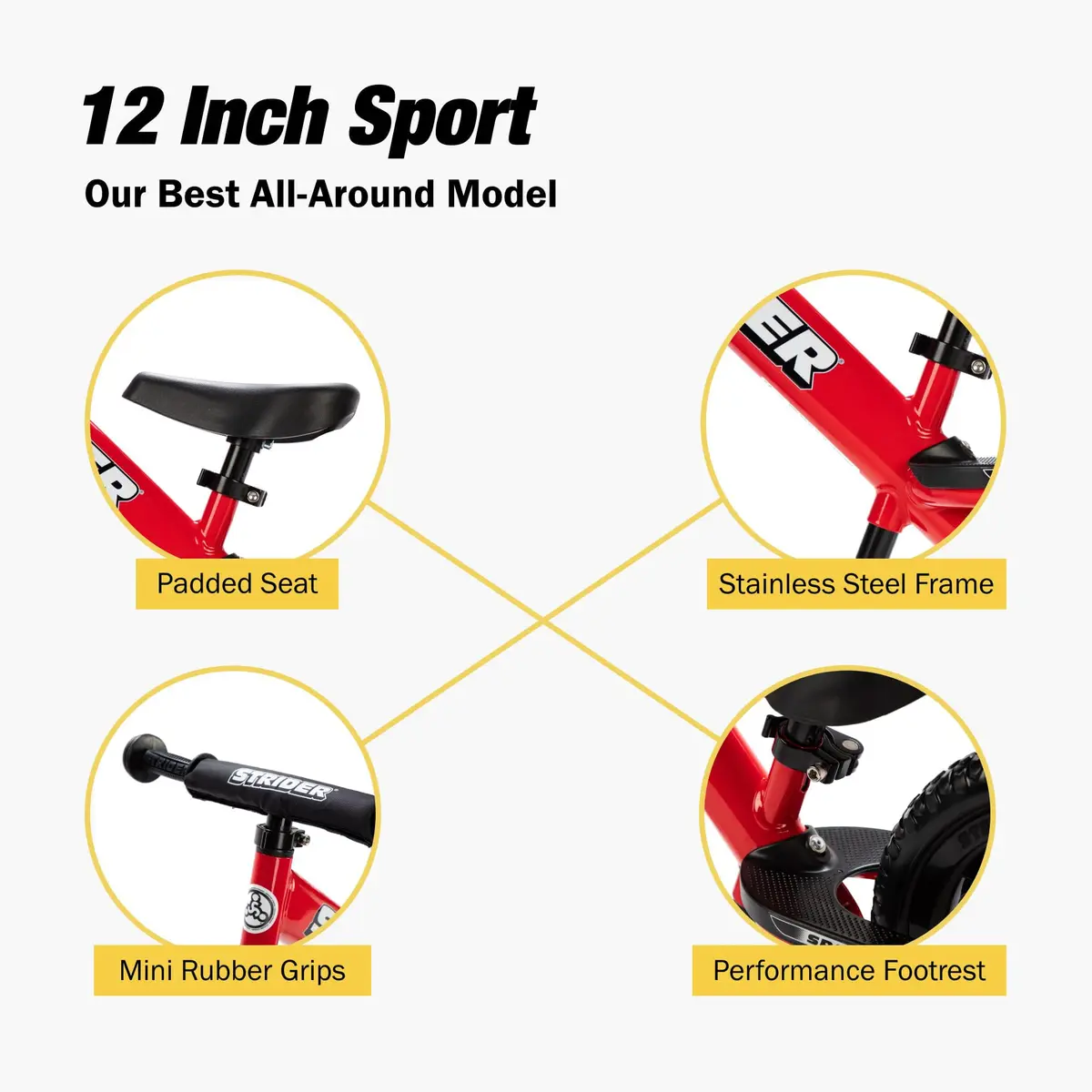 Strider 12 Sport No Pedal Balance Bike for Kids 12 in. Red | Helps Kids Learn Faster & Balance - view 3