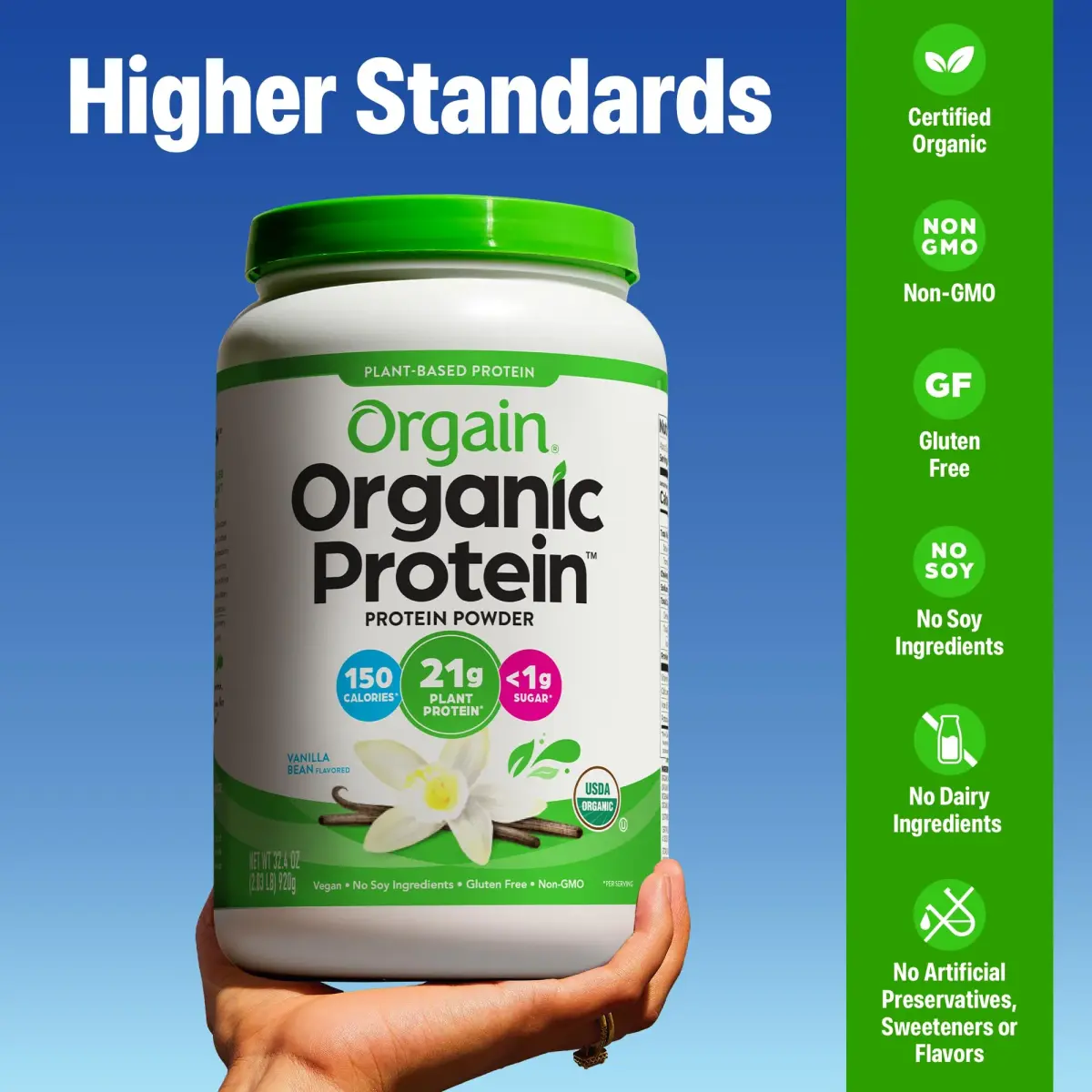 Orgain Organic Vegan 21g Protein Powder Vanilla Bean 0.91 kg (2.03 lb) | USDA Organic Plant-Based Protein for Muscle Recovery - view 4