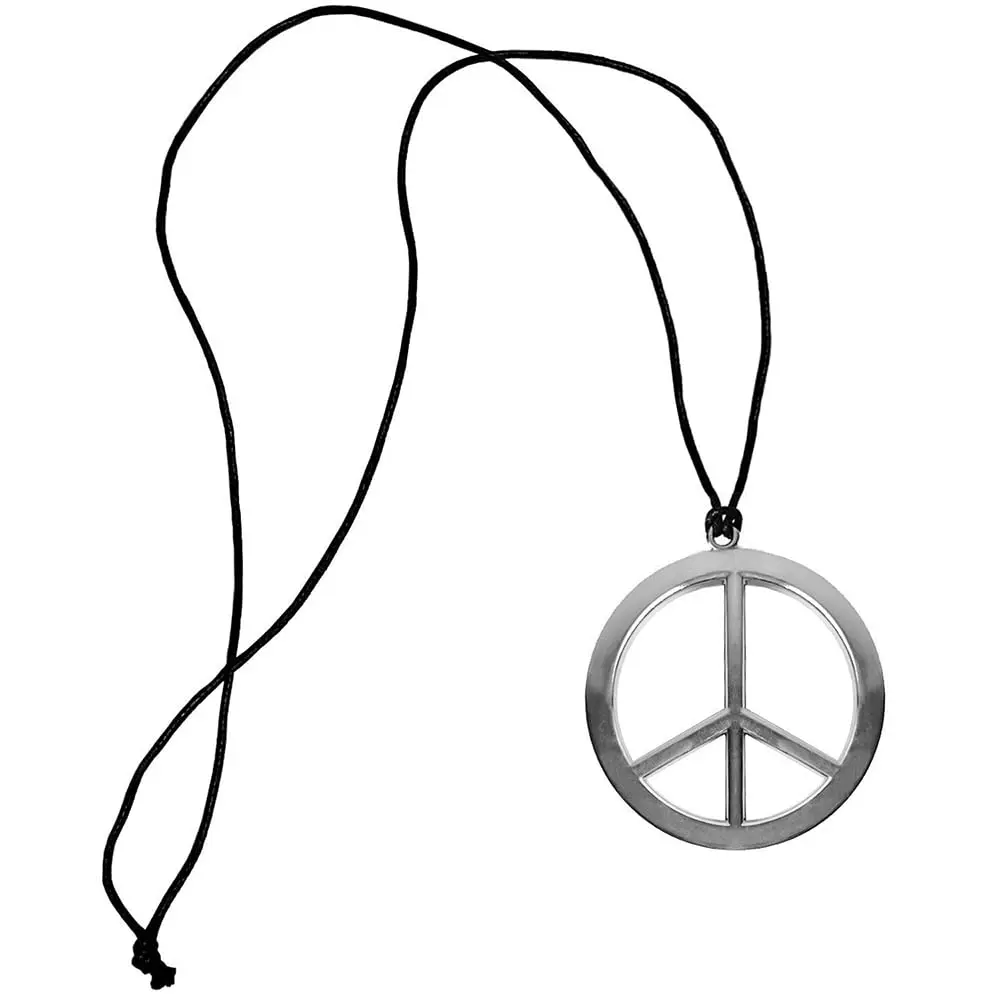 Amscan Peace Sign Necklace Black/Silver 26.5 inch Plastic Retro Style Unisex Fashion Statement Piece - main product image
