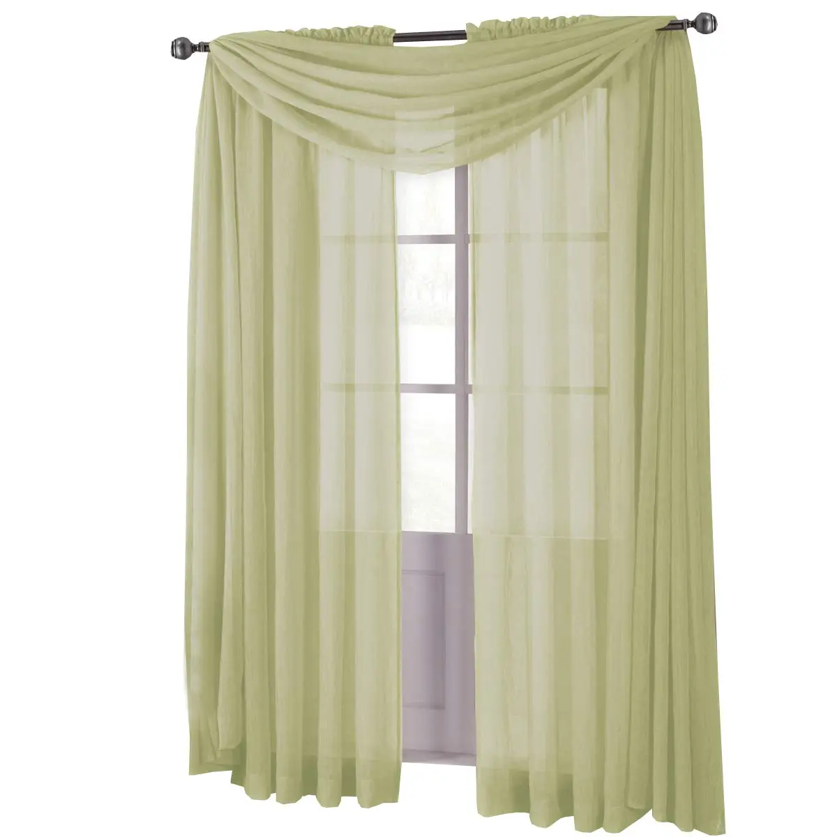 Royal Hotel Sheer Curtains – Crushed Rod Pocket Panels, 2-Pack Semi-Sheer Window Drapes, 63” Length, Green | Modern Light-Filtering Panels - main product image