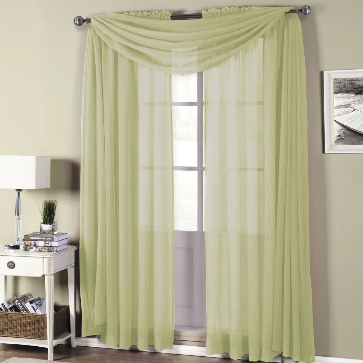 Royal Hotel Sheer Curtains – Crushed Rod Pocket Panels, 2-Pack Semi-Sheer Window Drapes, 63” Length, Green | Modern Light-Filtering Panels - view 2