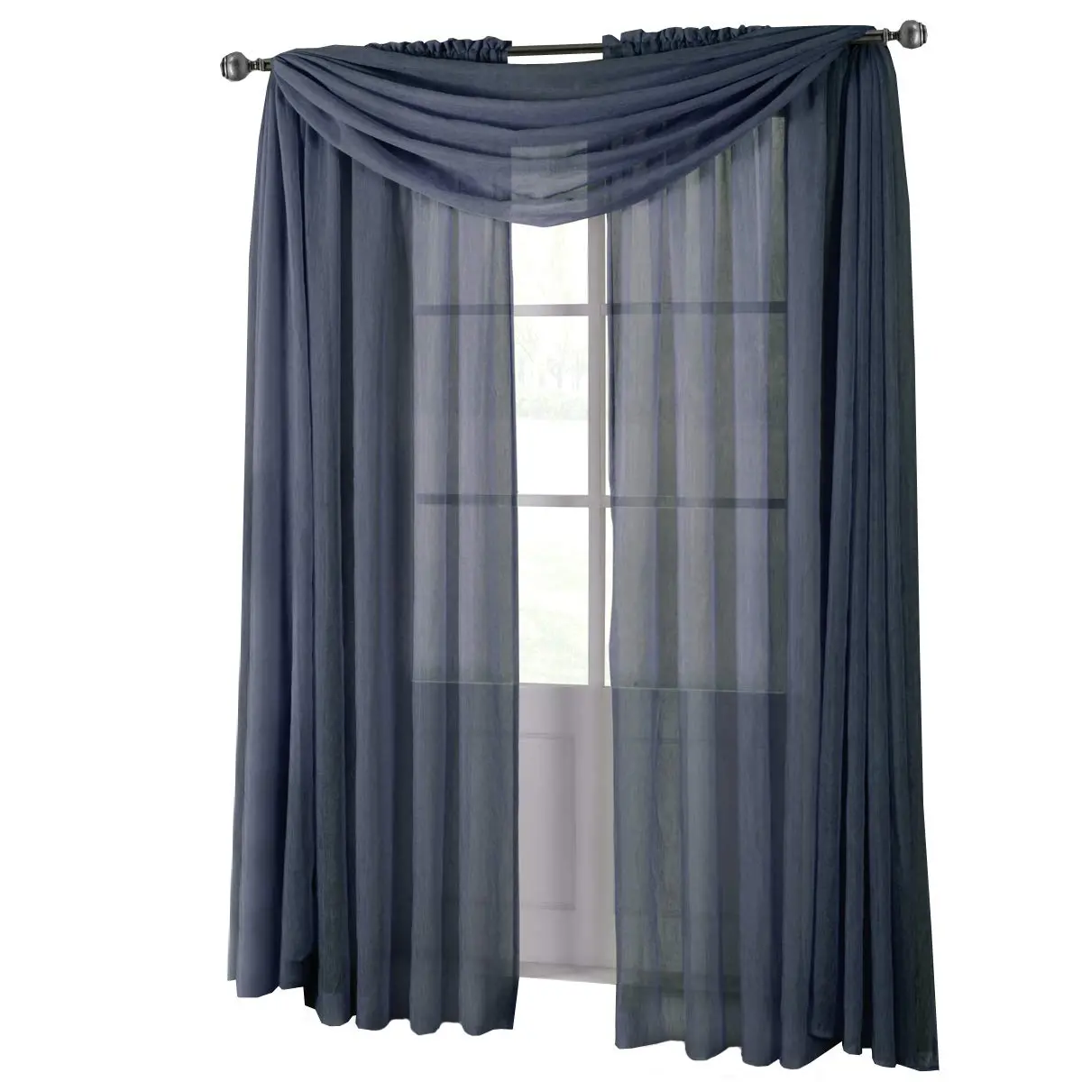 Royal Hotel Sheer Curtains – Crushed Rod Pocket Panels, 2-Pack, Navy | Modern, Light-Filtering Window Drapes - main product image