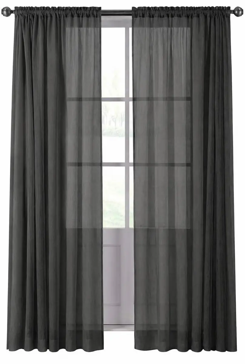 Royal Hotel Sheer Curtains – Crushed Rod Pocket Panels, 2-Pack, 50"W x 63"L, Black | Modern, Light Filtering, Easy Care - main product image