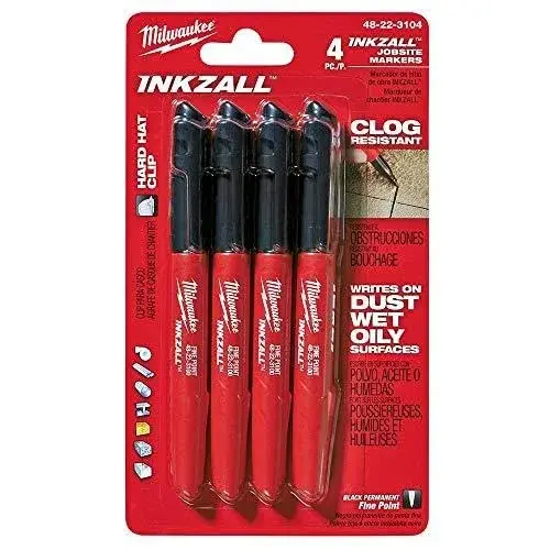 Milwaukee INKZALL Permanent Marker, Fine Point, Black, 4-Pack | Writes on Wet, Oily, Dusty Surfaces - main product image