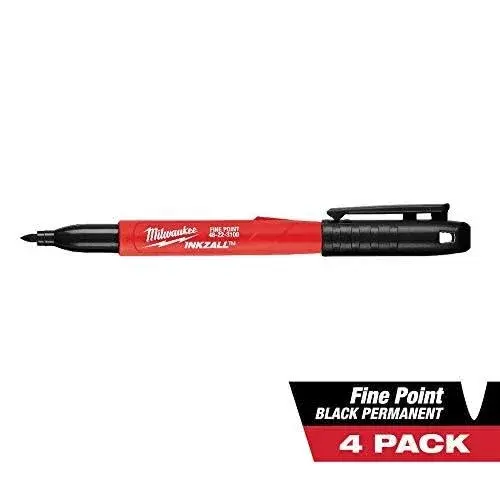 Milwaukee INKZALL Permanent Marker, Fine Point, Black, 4-Pack | Writes on Wet, Oily, Dusty Surfaces - view 2